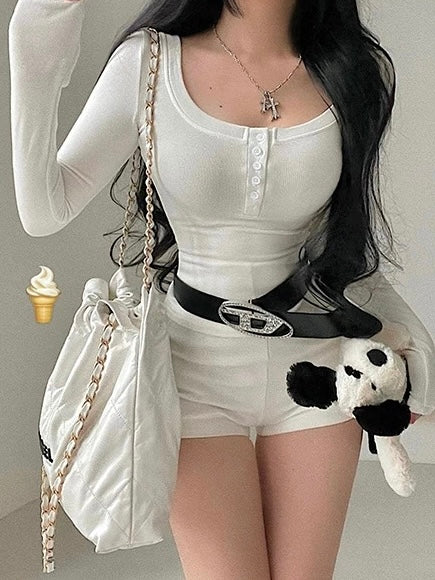LONG SLEEVE BUTTONS SCOOP NECK TOP ๐ธ
