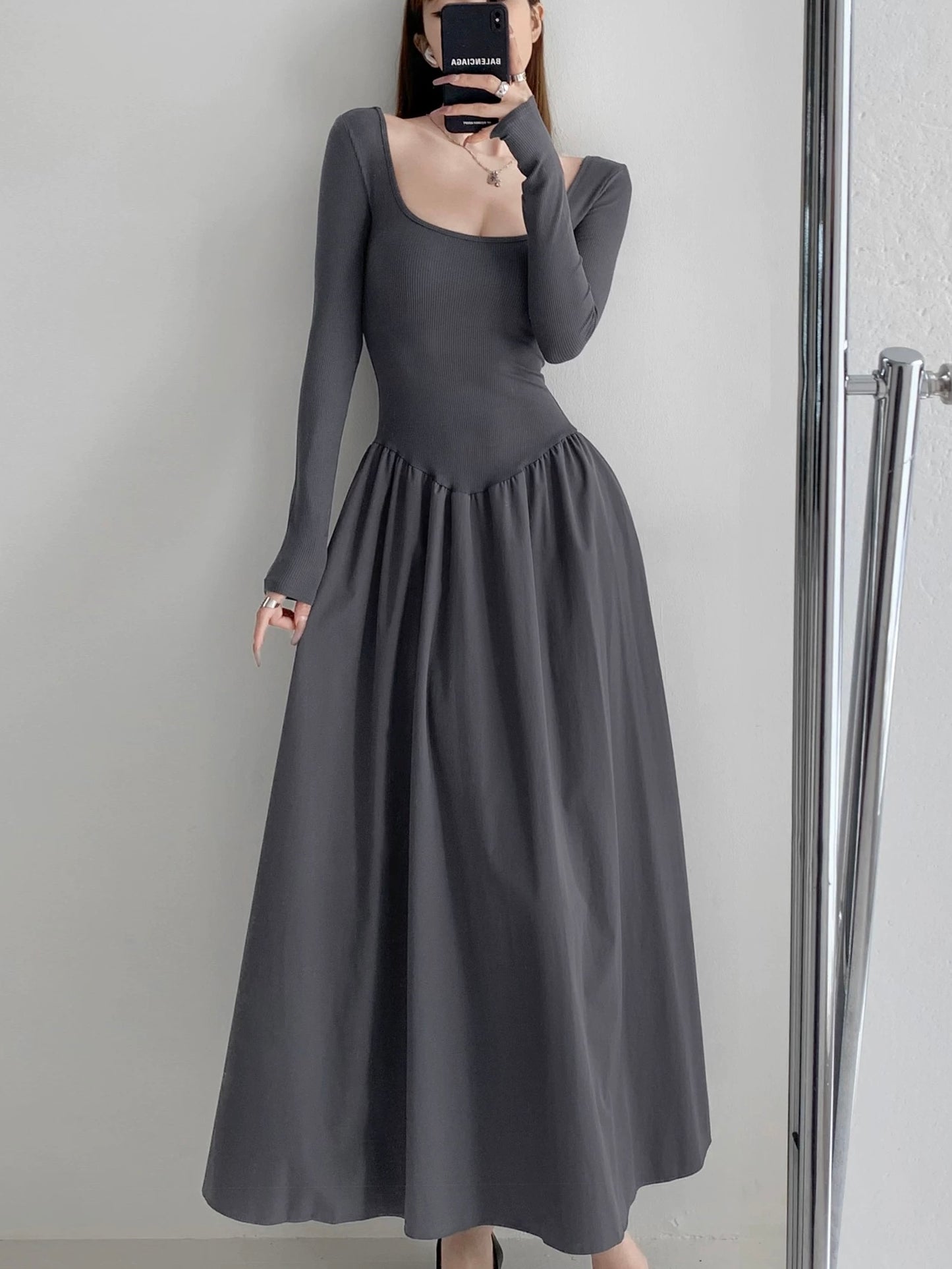 COTTON RIB LONG SLEEVE MAXI DRESS 🌸