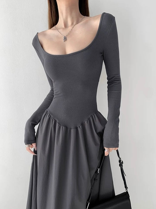 COTTON RIB LONG SLEEVE MAXI DRESS 🌸